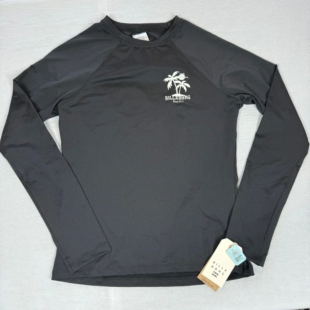Billabong Sol Searcher Rashguard Womens L Black UPF 50+ Long Sleeve‎ Swim Top